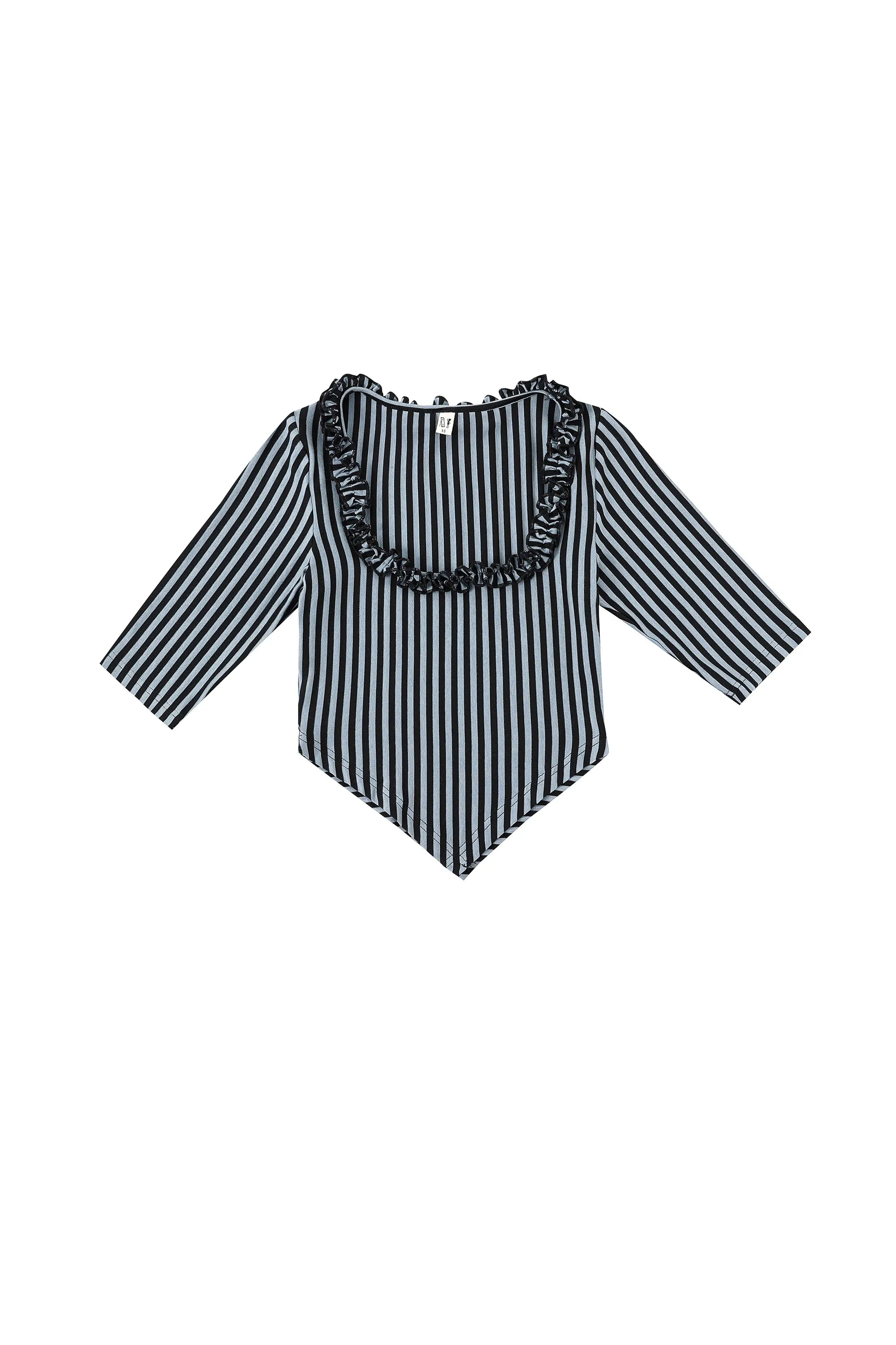 Ruffled Scoop Neck Crop V Top Blue Stripe sold by Fashion Brand Company product image thumbnail 2