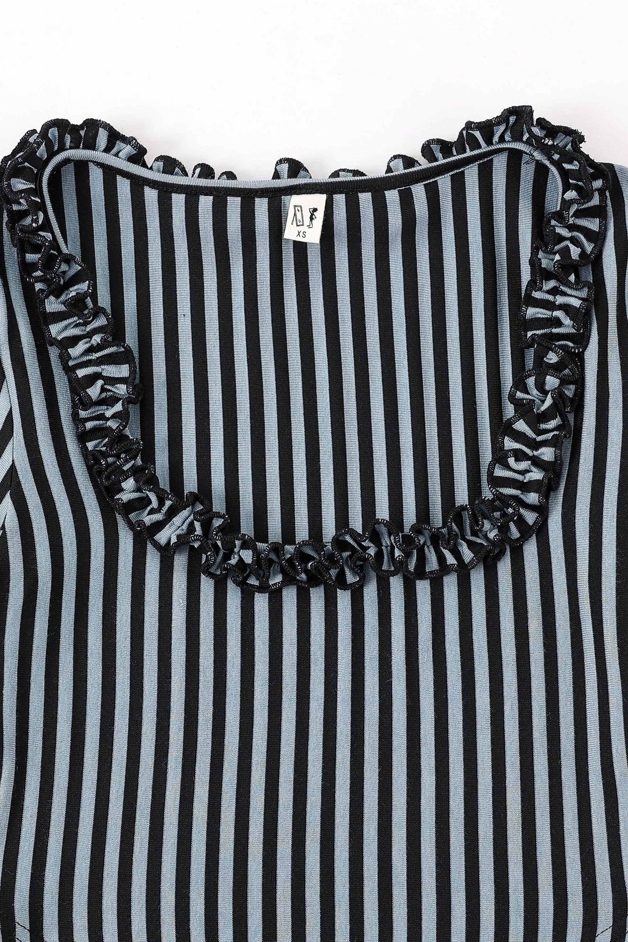Ruffled Scoop Neck Crop V Top Blue Stripe sold by Fashion Brand Company product image thumbnail 3