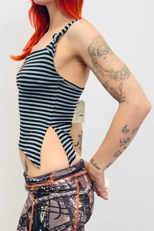 SAMPLE #548 - S Blue/Black Tencel Wool Asymmetric Top made by Fashion Brand Company