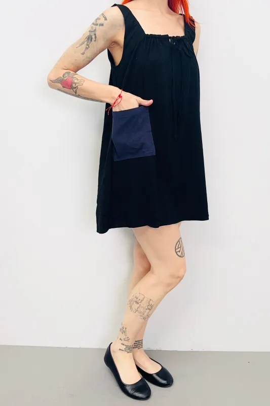 SAMPLE #529 - S Black Linen Blue Pocket Tank Dress sold by Fashion Brand Company
