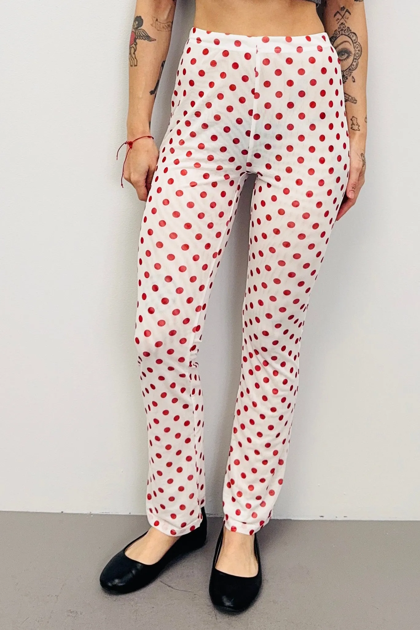 SAMPLE #527 - S Red Polka Dot Mesh Pants sold by Fashion Brand Company product image thumbnail 2