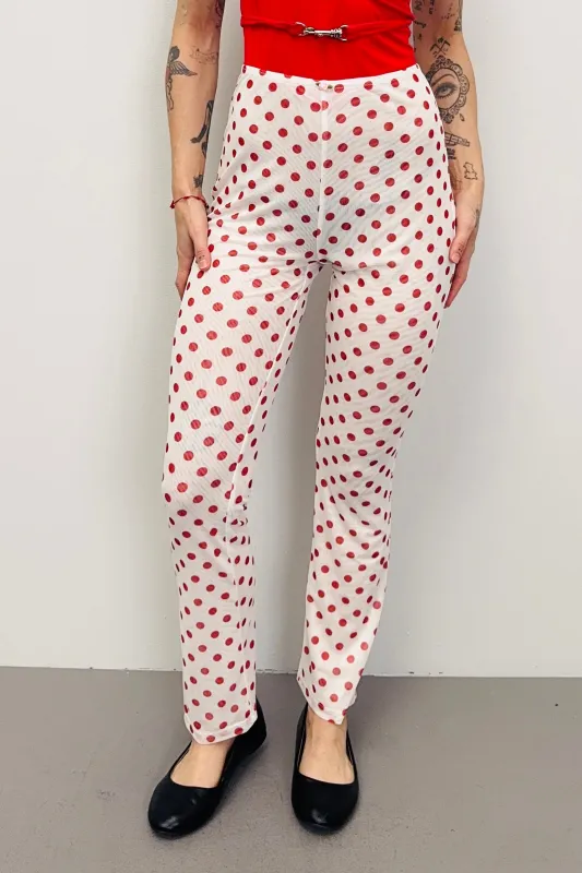 SAMPLE #526 - S Red Polka Dot Mesh Pants made by Fashion Brand Company