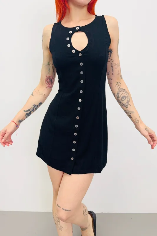 SAMPLE #524 - S Black Linen Unbuttoned Tank Dress made by Fashion Brand Company