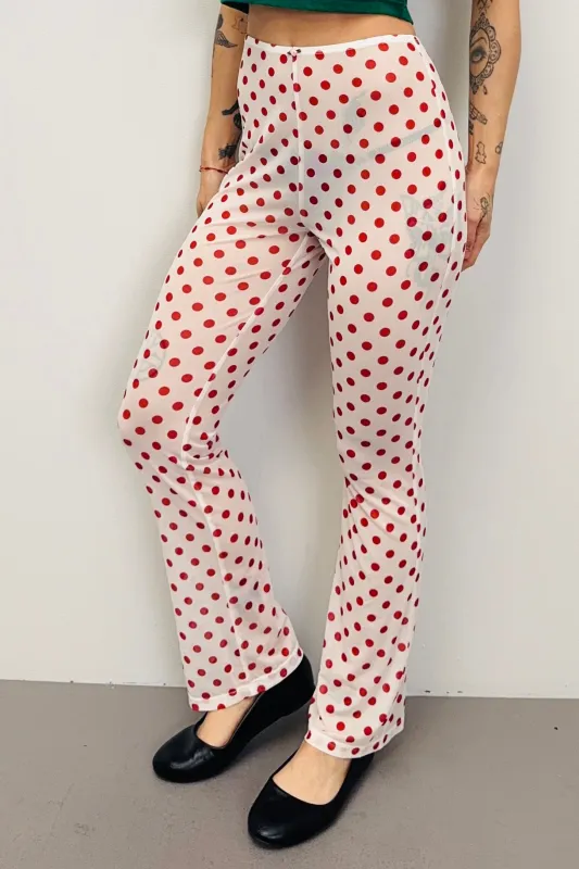 SAMPLE #519 - S Red Polka Dot Mesh Pants made by Fashion Brand Company