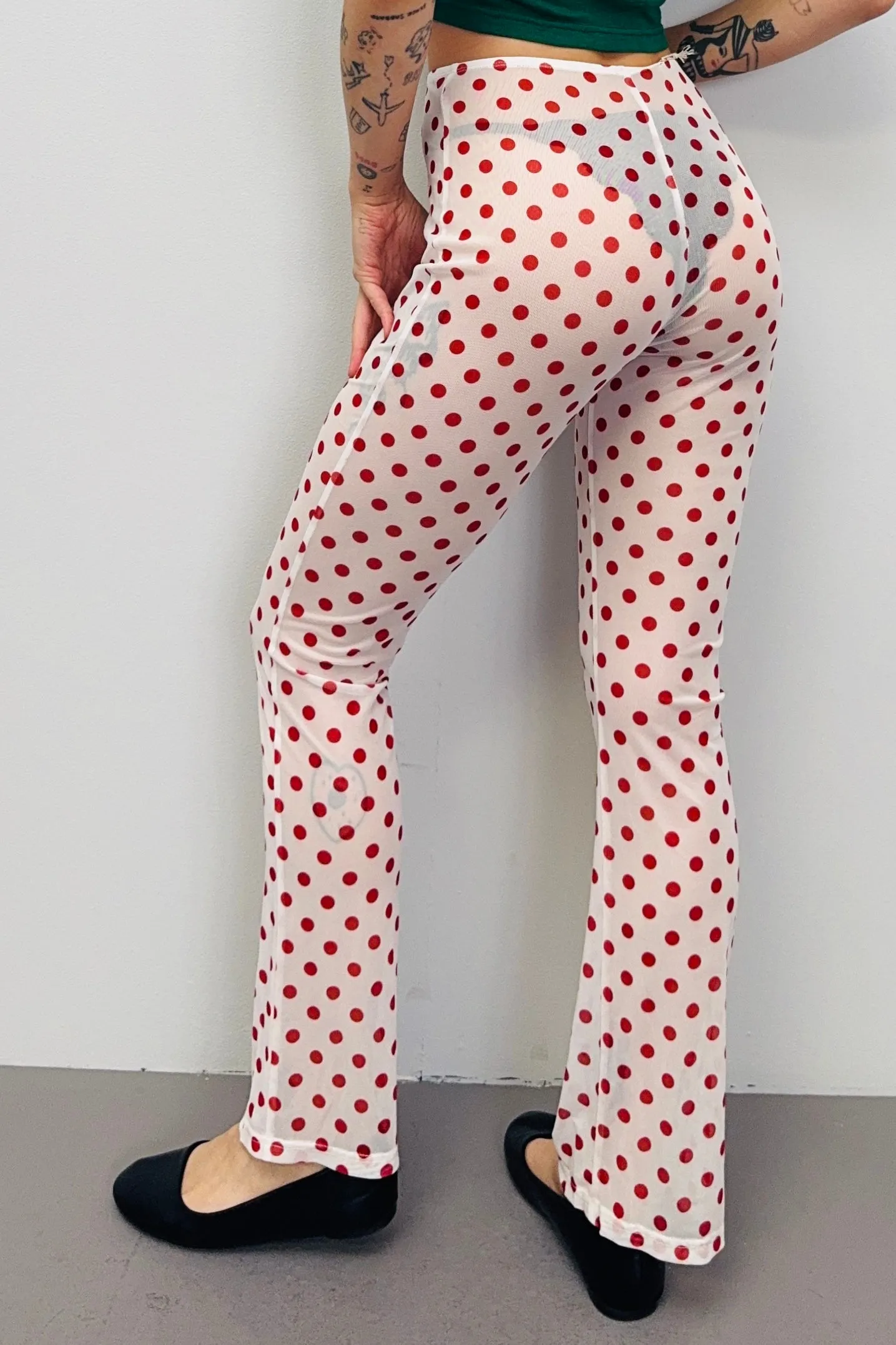 SAMPLE #519 - S Red Polka Dot Mesh Pants sold by Fashion Brand Company product image thumbnail 2