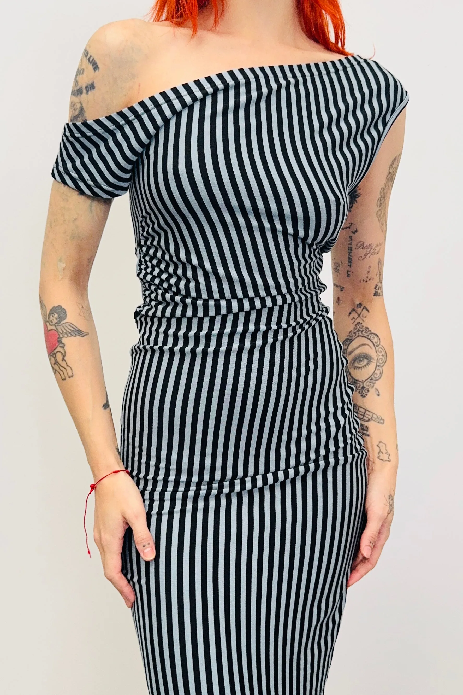 SAMPLE #507 - S Blue/Black Tencel Wool Asymmetric Dress sold by Fashion Brand Company product image thumbnail 2