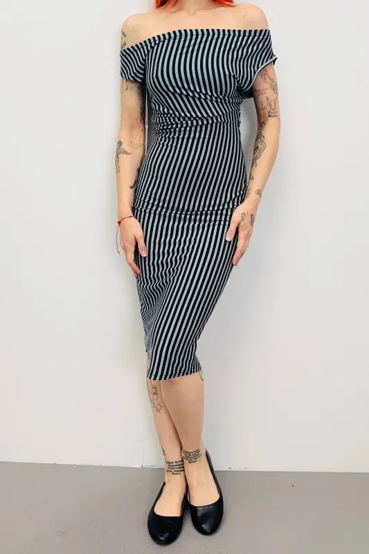 SAMPLE #507 - S Blue/Black Tencel Wool Asymmetric Dress sold by Fashion Brand Company