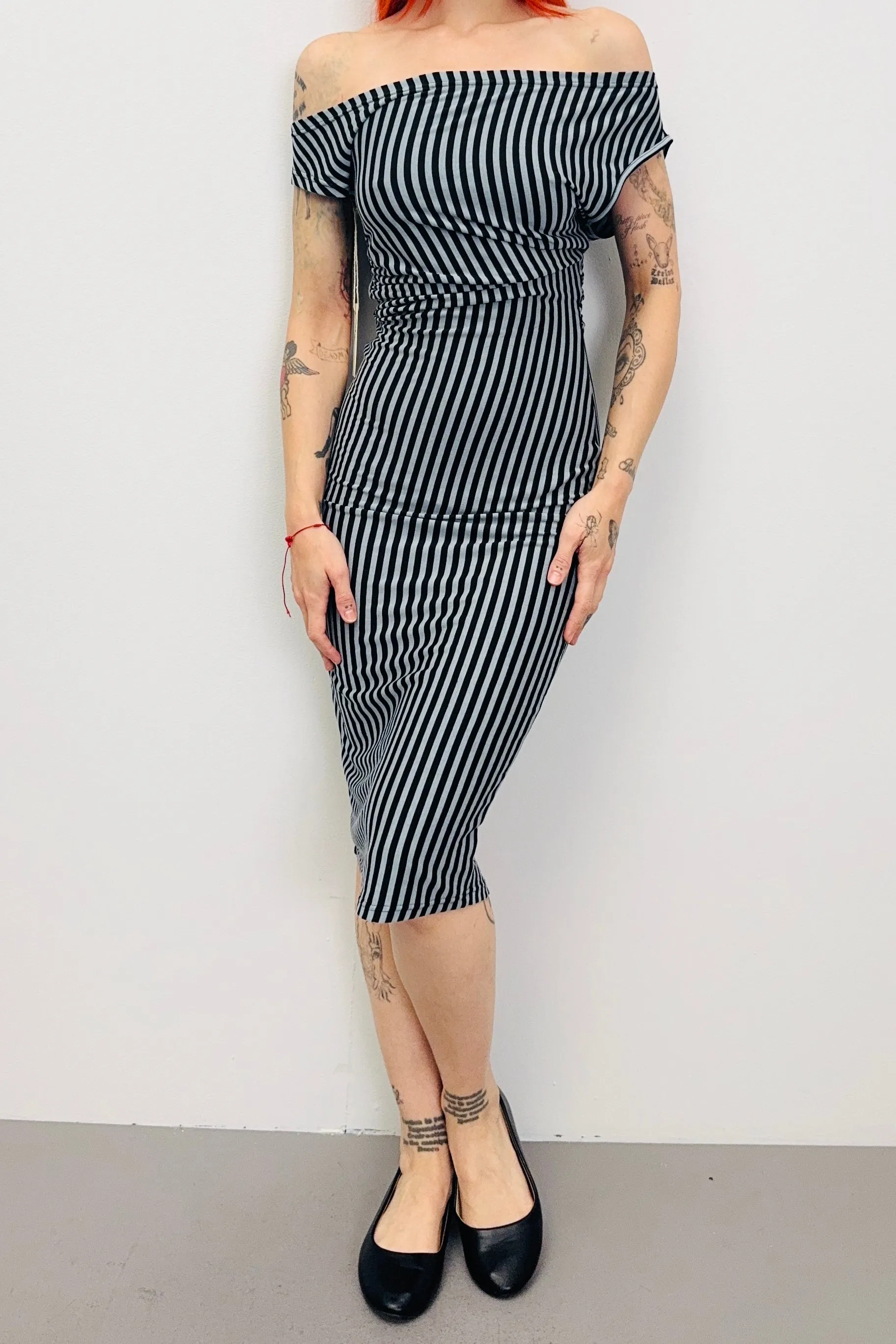 SAMPLE #507 - S Blue/Black Tencel Wool Asymmetric Dress sold by Fashion Brand Company