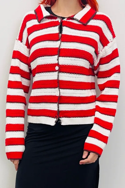 SAMPLE #506 - S Red and White Striped Sweater made by Fashion Brand Company
