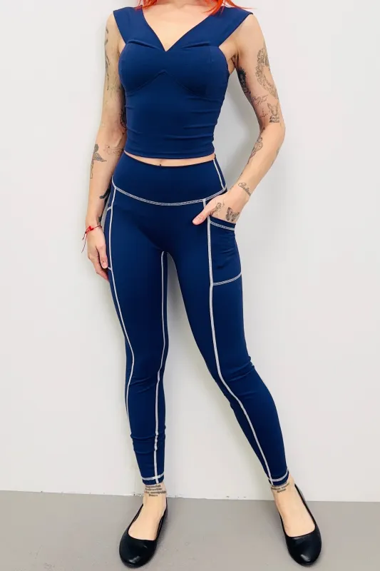 SAMPLE #504 - S Navy Seam Yoga Pants sold by Fashion Brand Company