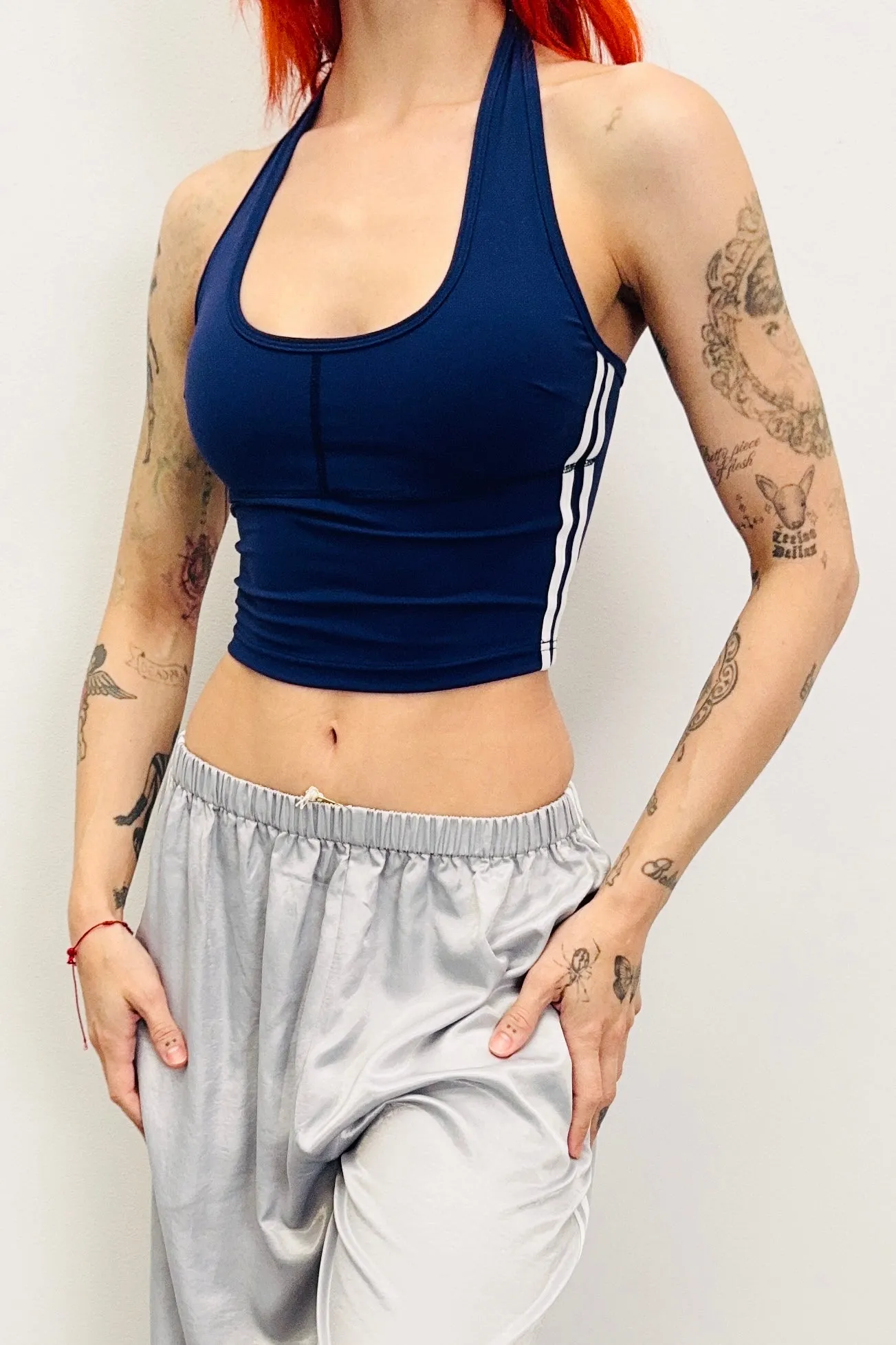 SAMPLE #469 - S Navy Sporty Yoga Halter sold by Fashion Brand Company