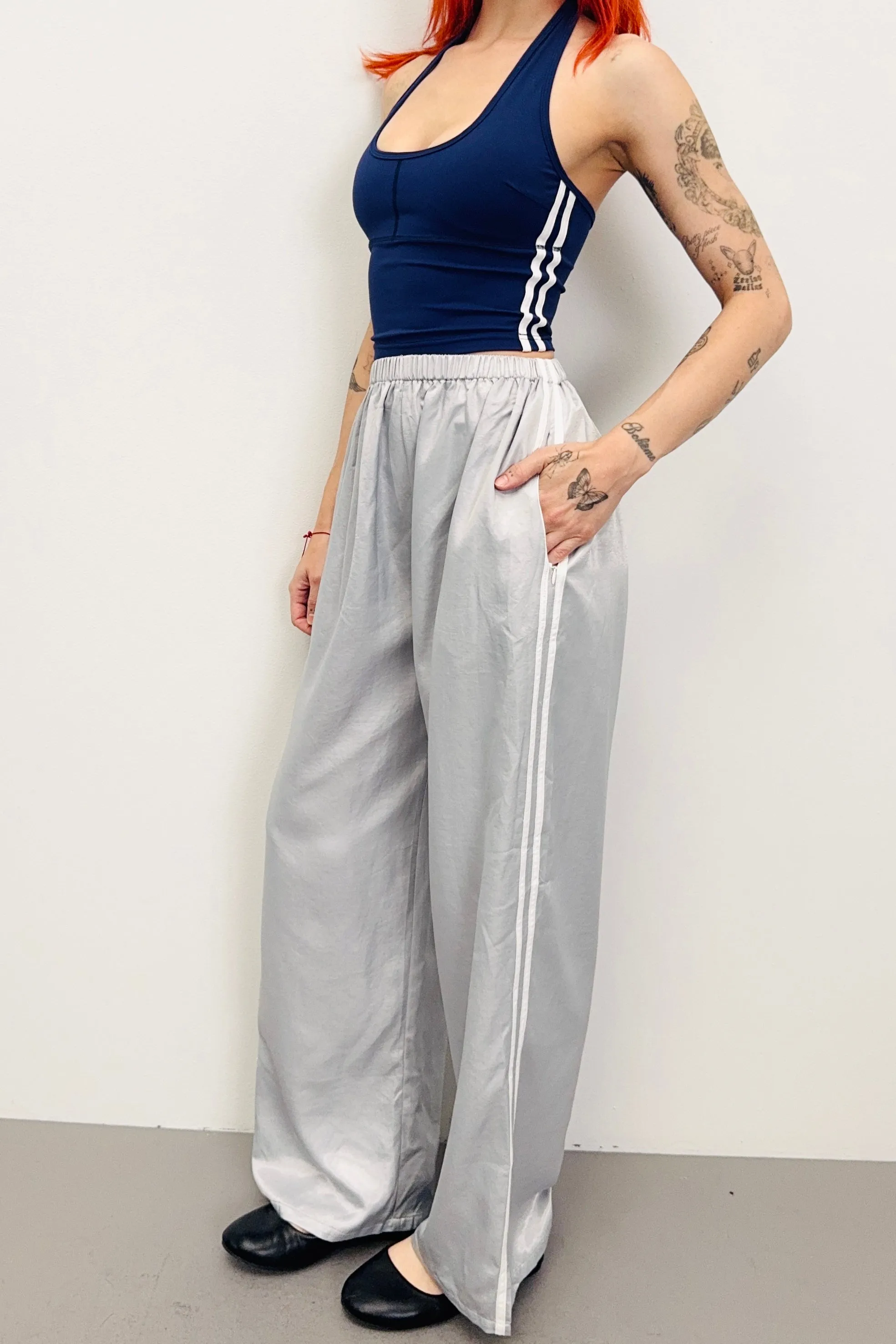 SAMPLE #470 - S Icy Blue Satin Łazy Pant sold by Fashion Brand Company