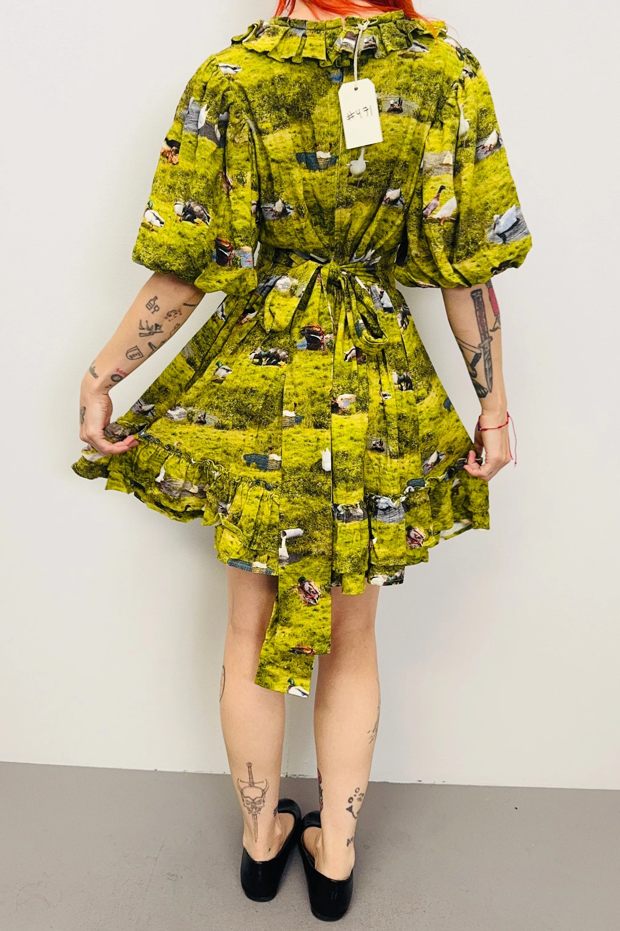 SAMPLE #471 - S/M Soft Linen Ruffle Mini Dress Ducks sold by Fashion Brand Company product image thumbnail 2