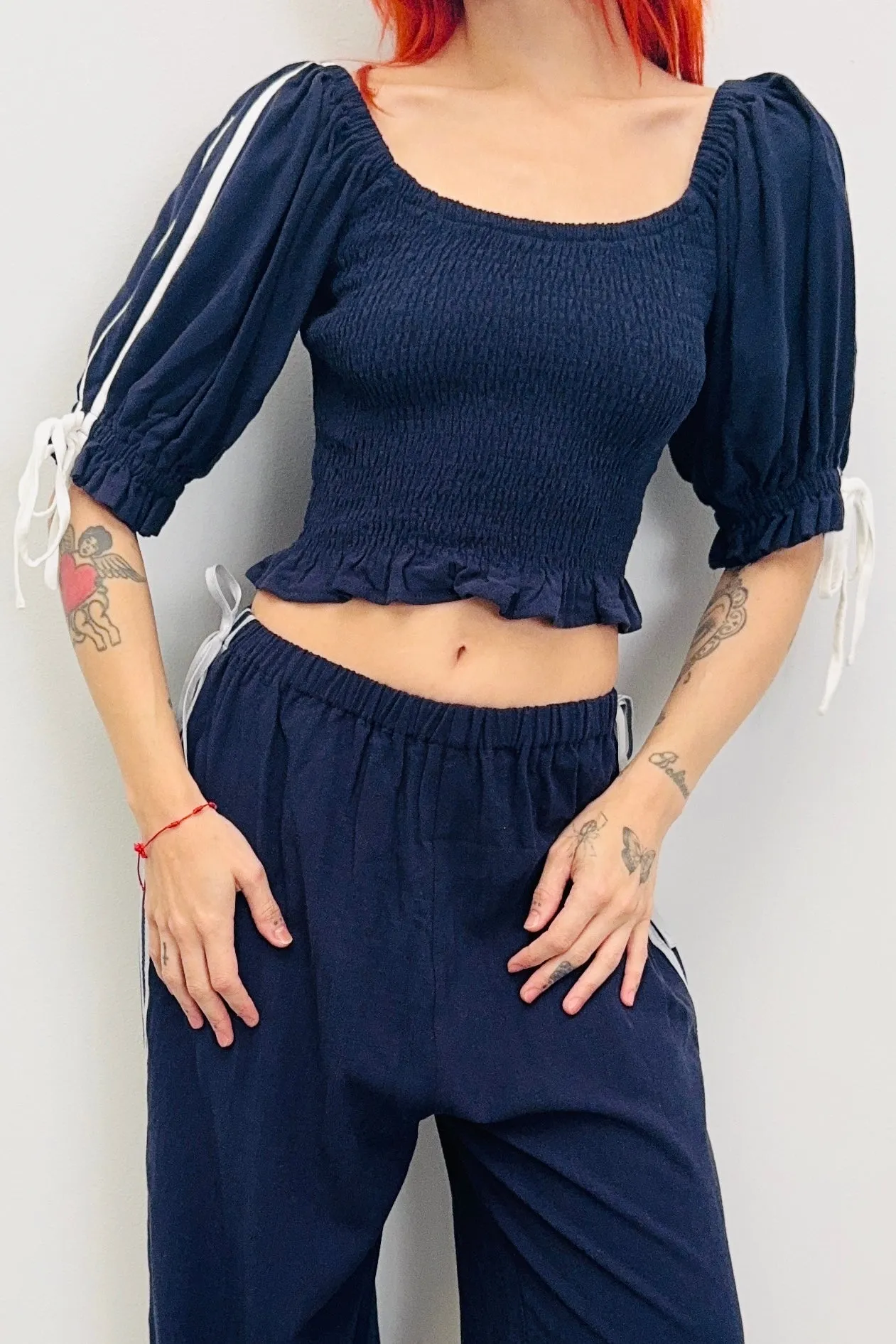 SAMPLE #481 - S Navy Sport Smock Blouse silver ribbon sold by Fashion Brand Company product image thumbnail 2