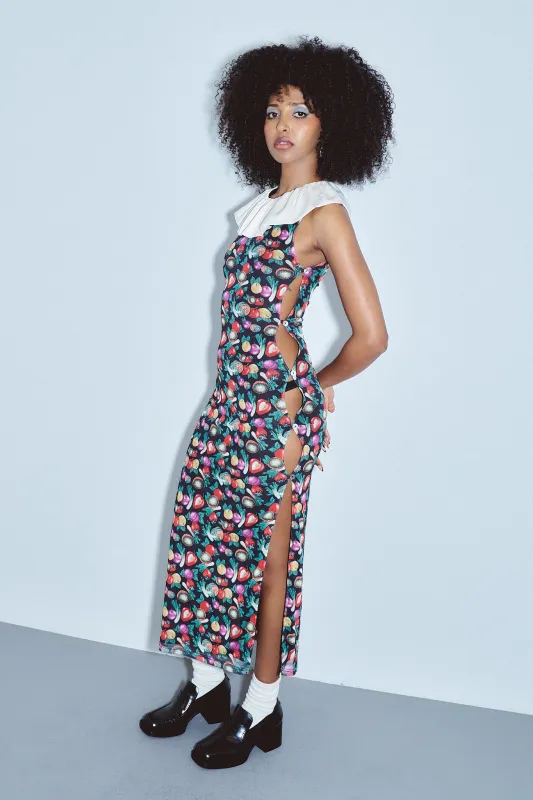 Mesh Maxi Satin Collar Clown Dress Vegetable Medley made by Fashion Brand Company