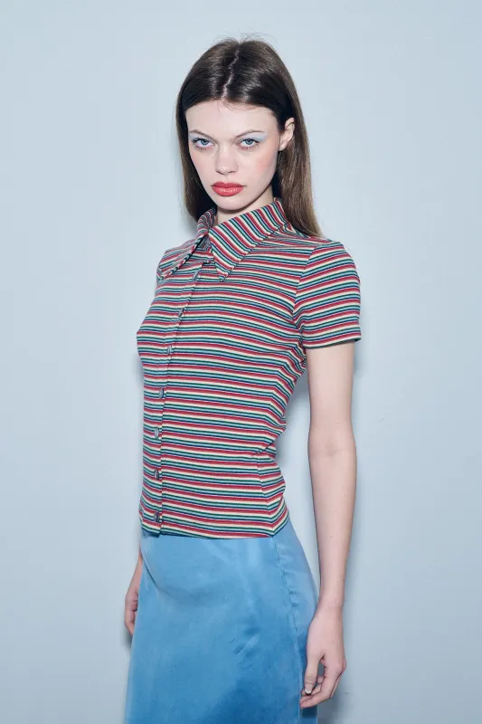 Red Stripe Cotton Collar Shirt sold by Fashion Brand Company