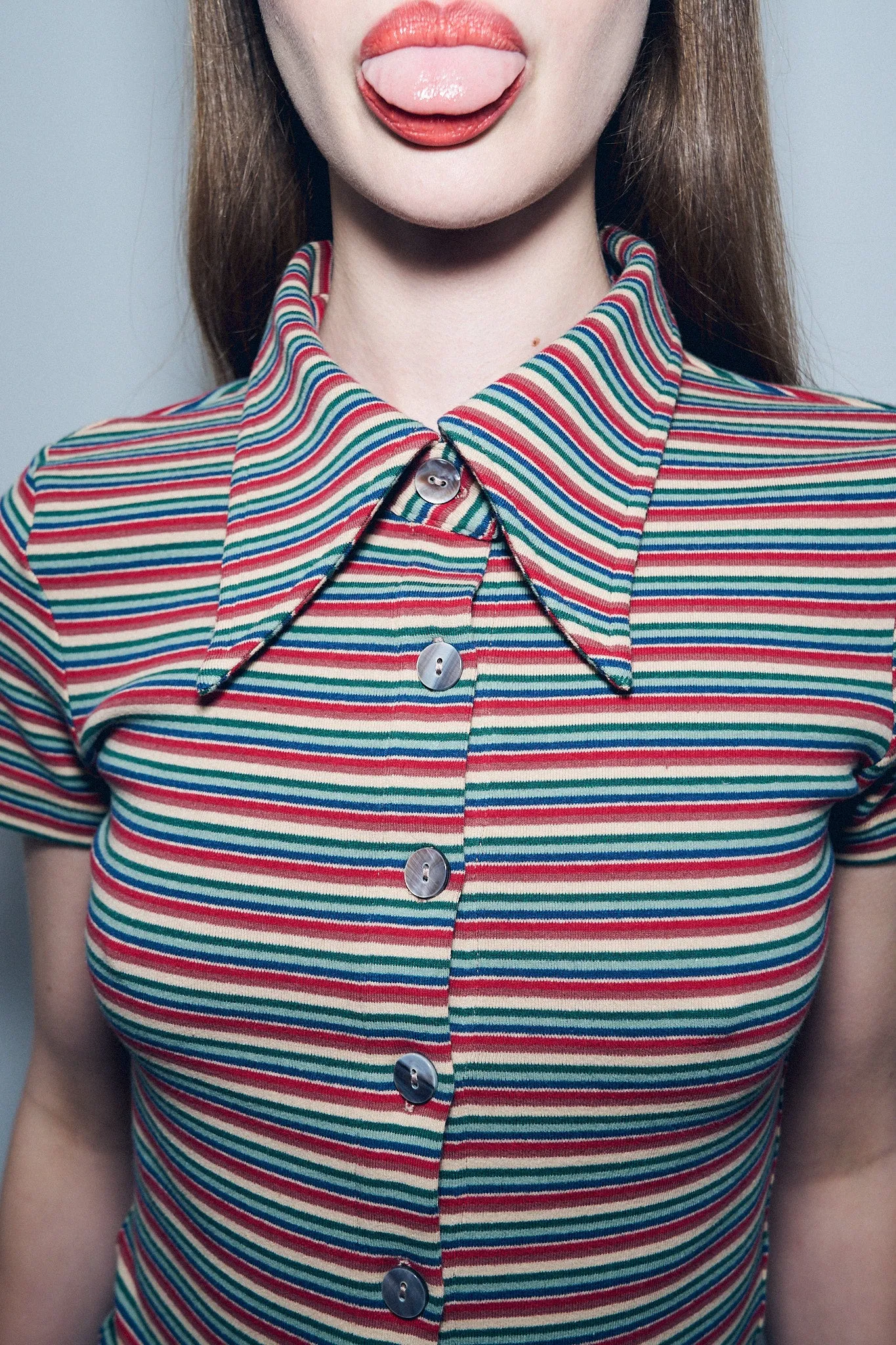 1 left - Red Stripe Cotton Collar Shirt sold by Fashion Brand Company product image thumbnail 3