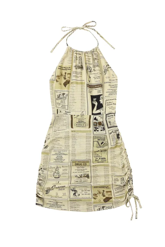 2 left - Cinch Tie Halter Dress Soft Linen Yellow Pages made by Fashion Brand Company