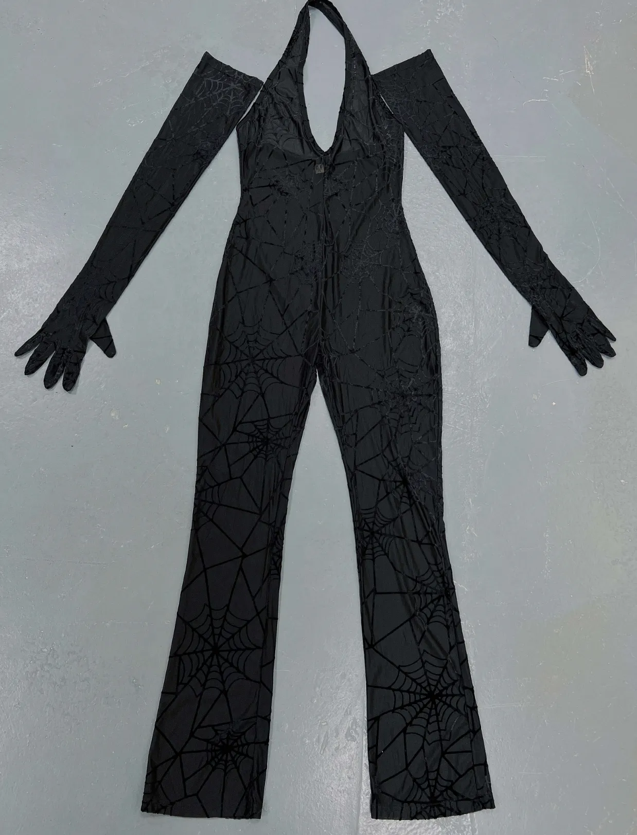 Black Widow Halter Jumpsuit with Gloves sold by Fashion Brand Company product image thumbnail 2