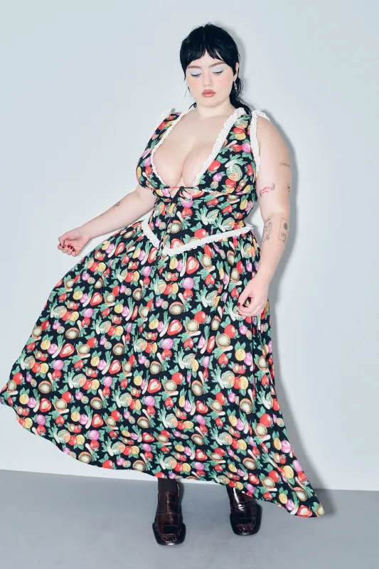 Plunge Soft Linen Maxi Dress Vegetable Medley sold by Fashion Brand Company