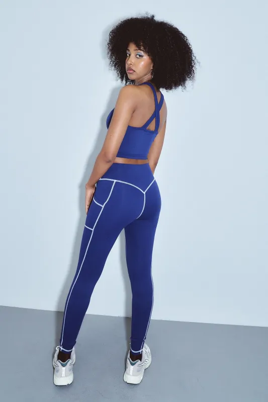 2 left - Contrast Seam Pocket Yoga Leggings Navy sold by Fashion Brand Company