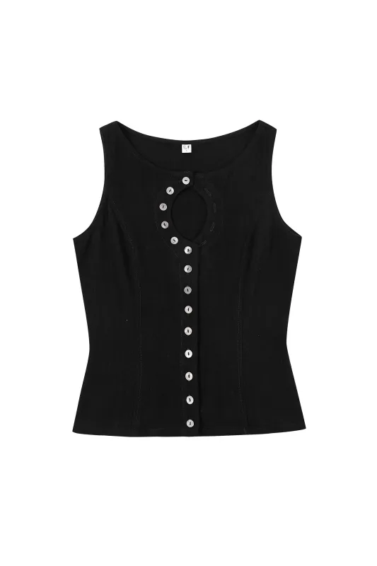 Unbuttoned Soft Linen Tank Black sold by Fashion Brand Company