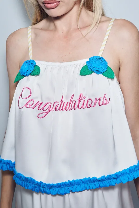 Frosted Cake Crop Cami 'Congratulations' sold by Fashion Brand Company