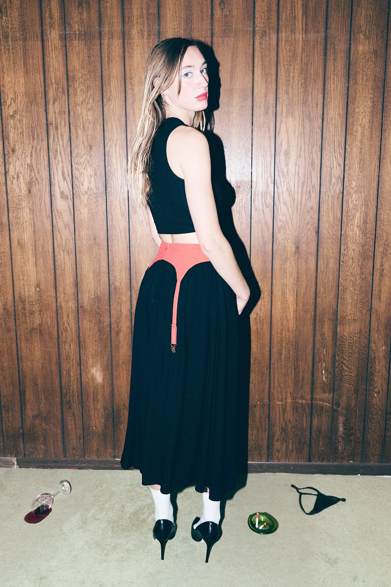 Garter Red/Black Linen Skirt sold by Fashion Brand Company product image thumbnail 3