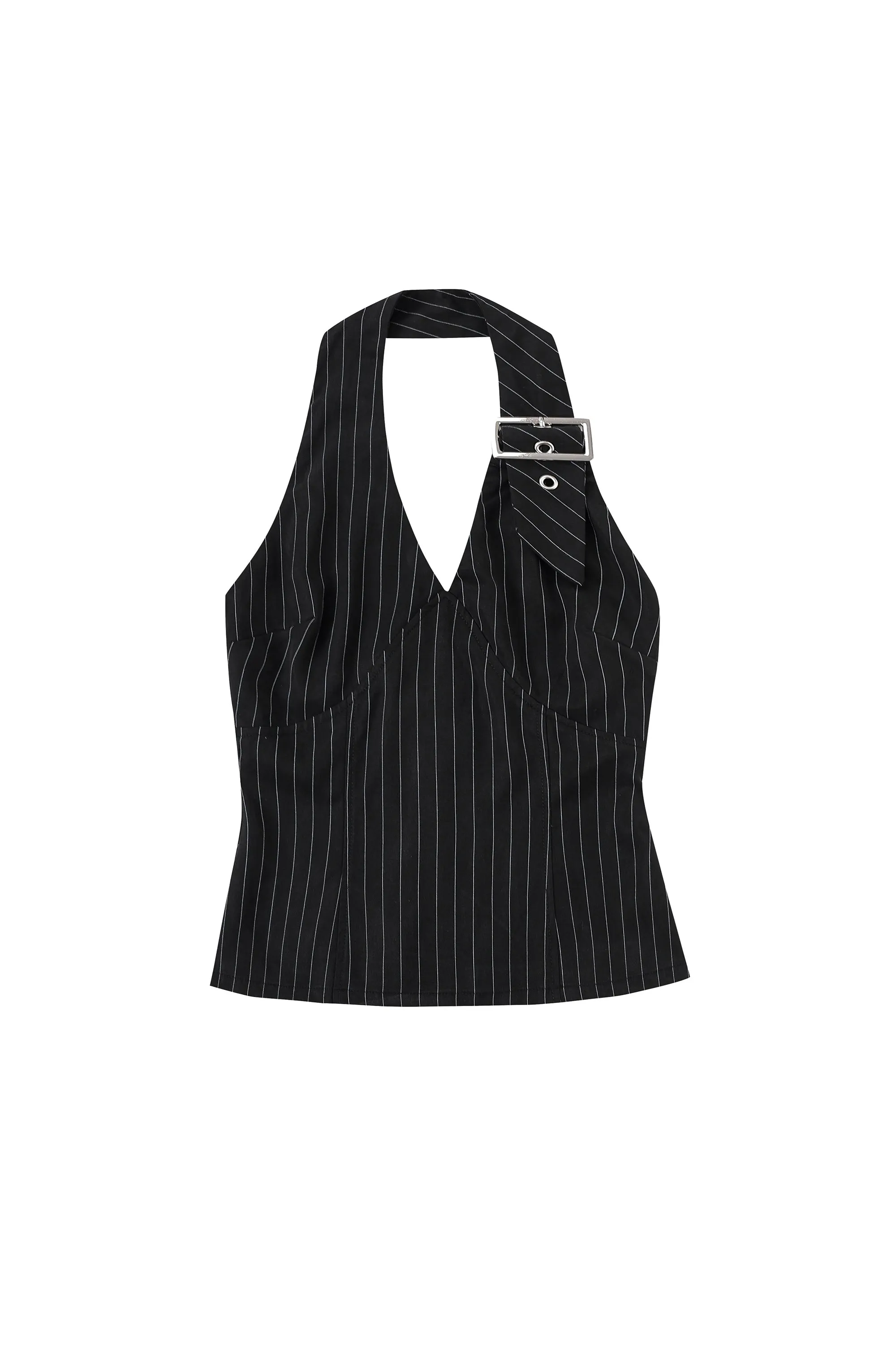 Buckle Halter Top Tencel Stripe Black sold by Fashion Brand Company