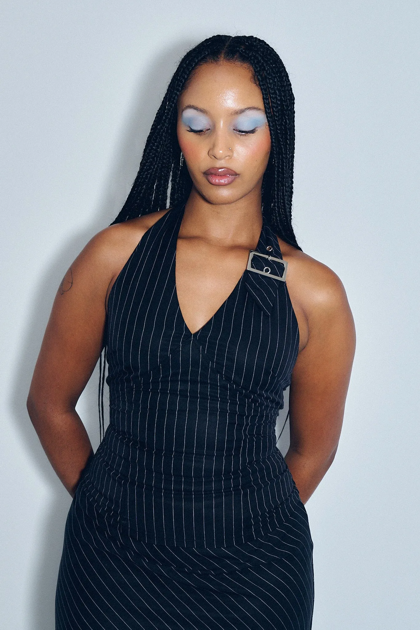 Buckle Halter Top Tencel Stripe Black sold by Fashion Brand Company product image thumbnail 4