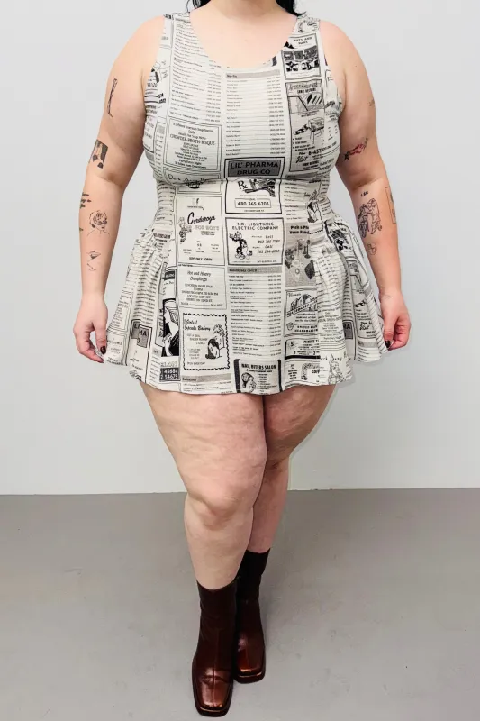 SAMPLE #551 - 1X White Pages Mini Dress made by Fashion Brand Company