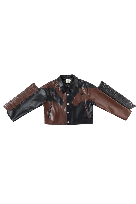 Plant Leather Dueling Horses Fringe Jacket Black/Brown sold by Fashion Brand Company