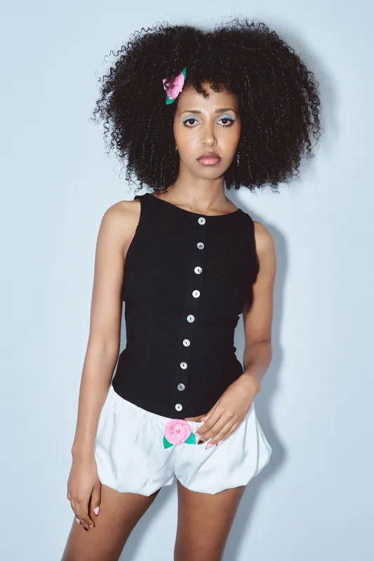 Soft Linen Button Down Tank Top Black sold by Fashion Brand Company