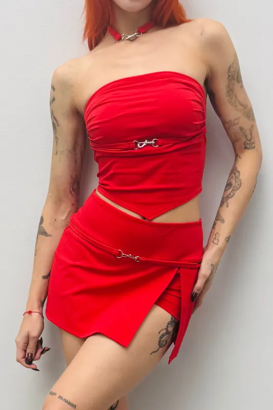 SAMPLE #595 - S Red Tube Top with Choker made by Fashion Brand Company