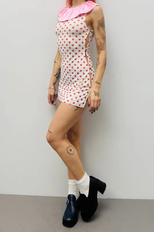 SAMPLE #601 - S Red Polka Dot Mesh Clown Mini made by Fashion Brand Company