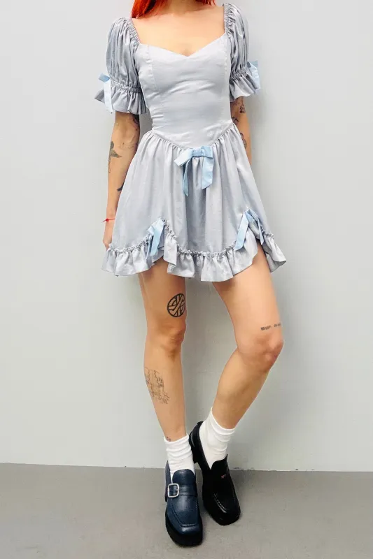 SAMPLE #559 - S Silver / Blue satin Mini Dress made by Fashion Brand Company