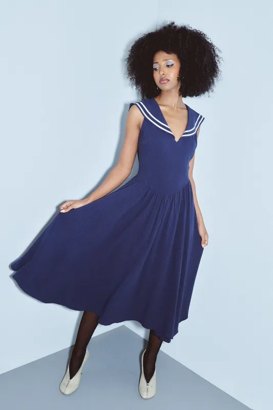 Maxi Sailor Dress Soft Linen Navy sold by Fashion Brand Company