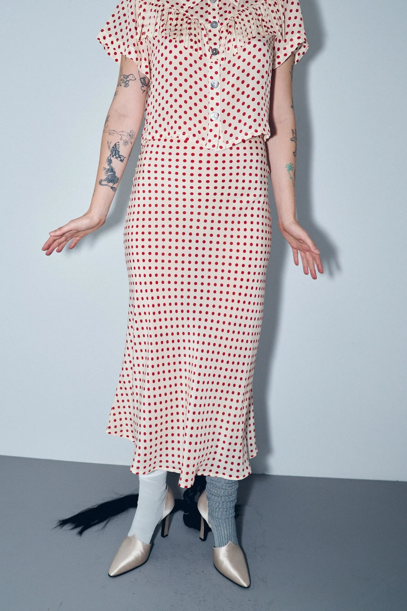 Silk Skirt Red Polka Dot sold by Fashion Brand Company