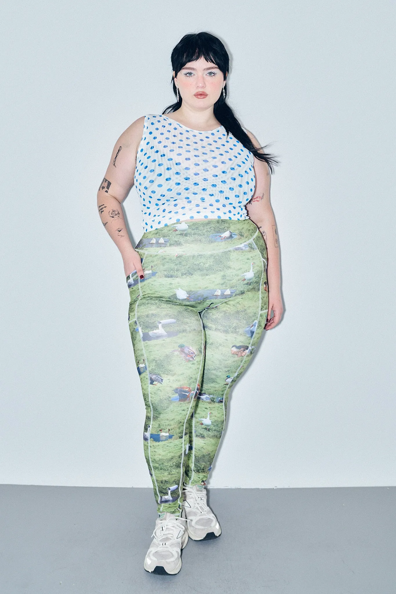 1.left- Boat Neck Mesh Shift Tank Blue Polka Dot sold by Fashion Brand Company product image thumbnail 4