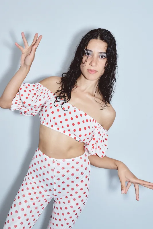 Wench Crop Top Soft Linen Red Polka Dot made by Fashion Brand Company