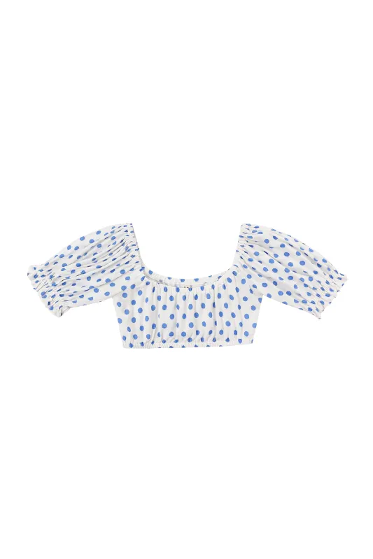 Wench Crop Top Soft Linen Blue Polka Dot made by Fashion Brand Company