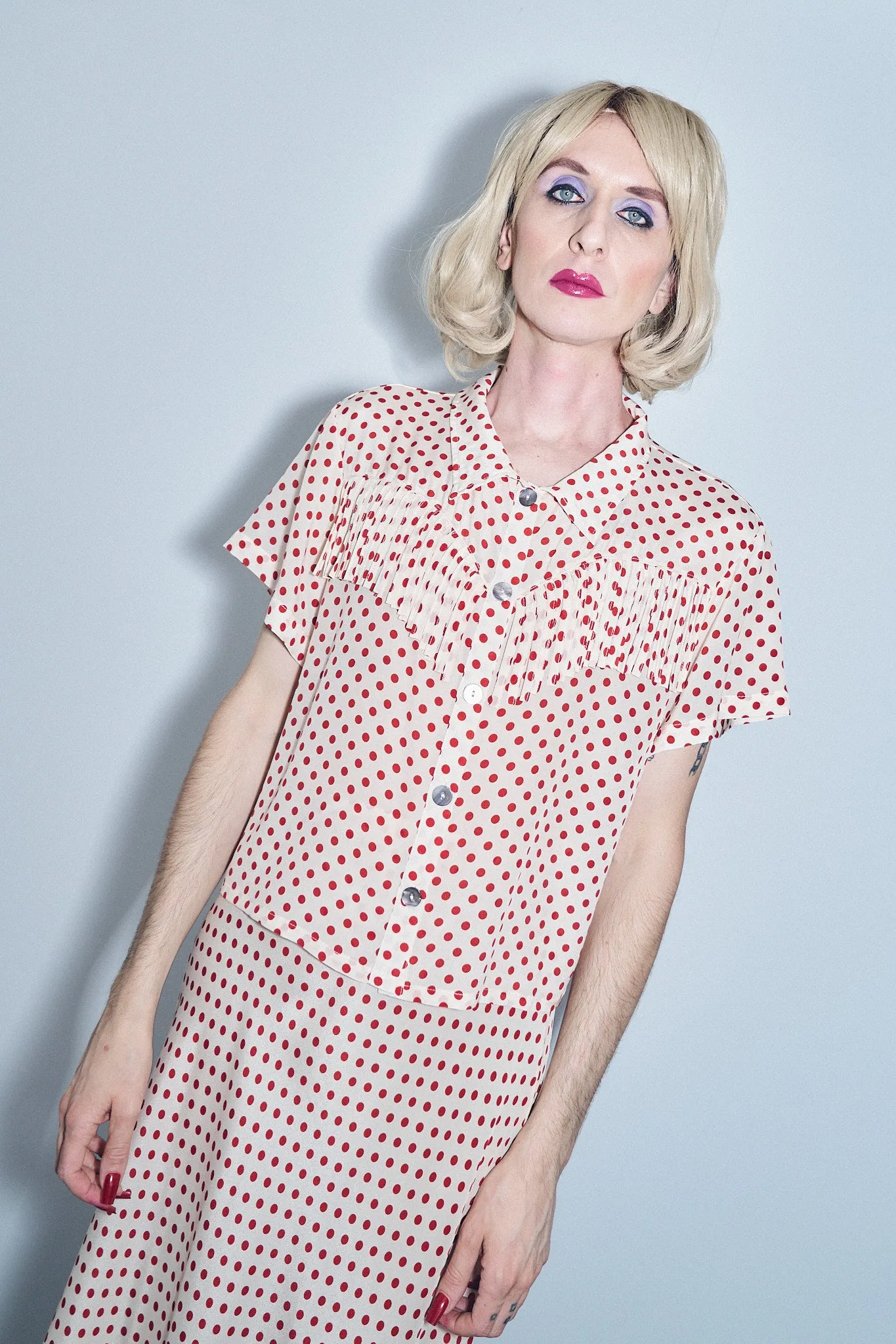 Silk Fringe Blouse Red Polka Dot sold by Fashion Brand Company product image thumbnail 5