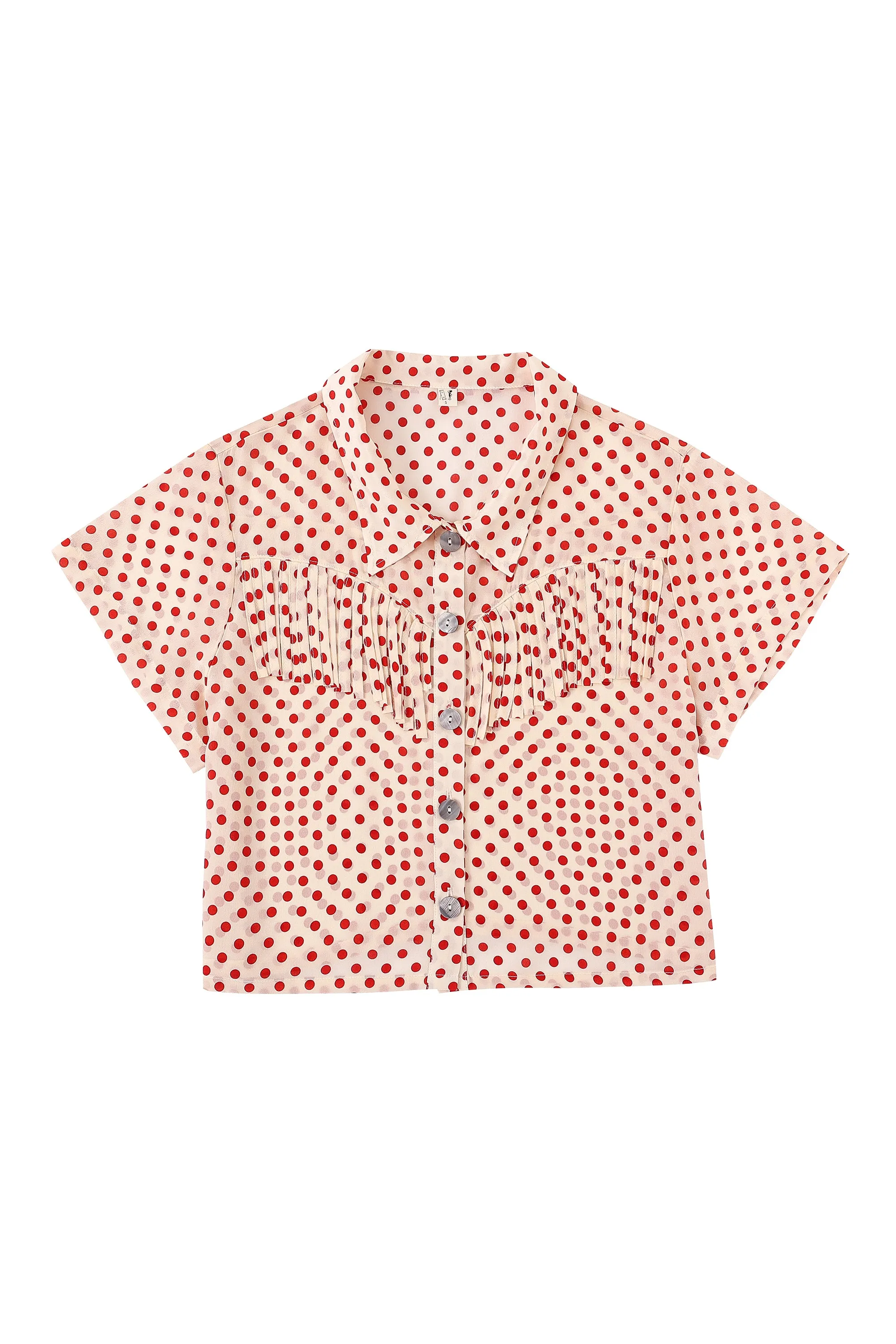 Silk Fringe Blouse Red Polka Dot sold by Fashion Brand Company product image thumbnail 3