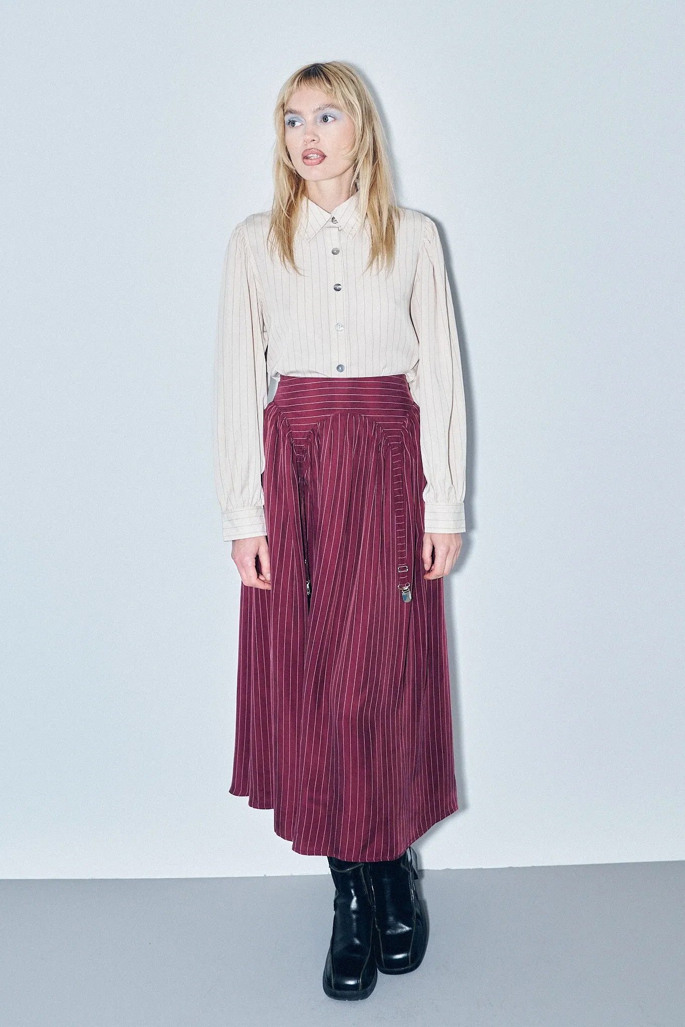 Garter Skirt Tencel Stripe Maroon sold by Fashion Brand Company