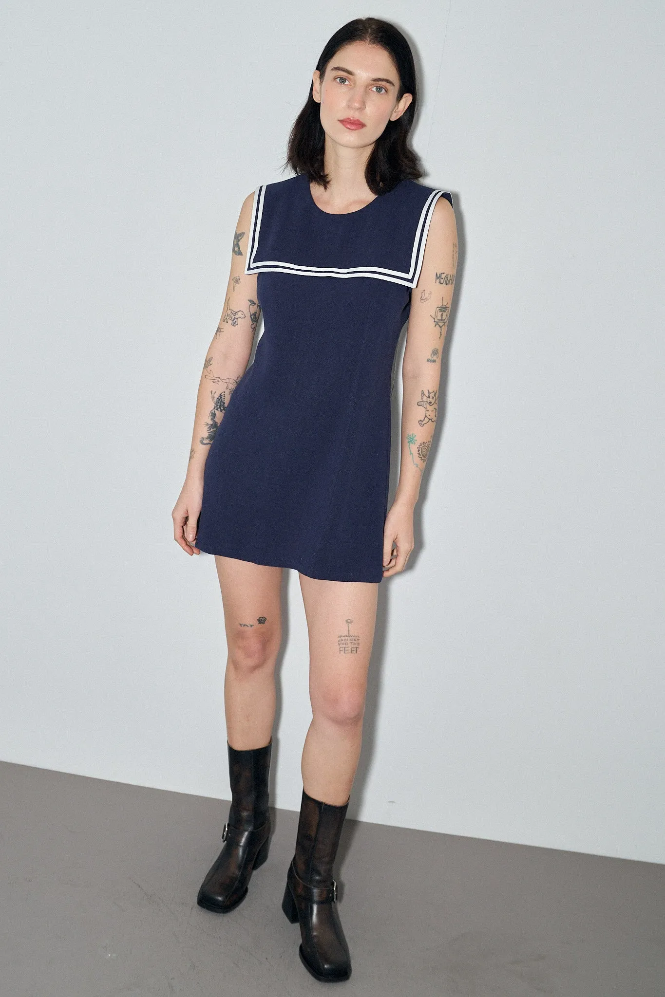 1 left- MISTAKE Sailor Dress Soft Linen Navy Micro Mini sold by Fashion Brand Company product image thumbnail 2