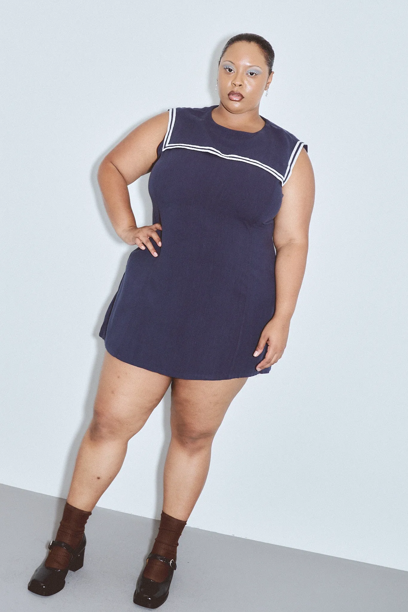 1 left- MISTAKE Sailor Dress Soft Linen Navy Micro Mini sold by Fashion Brand Company