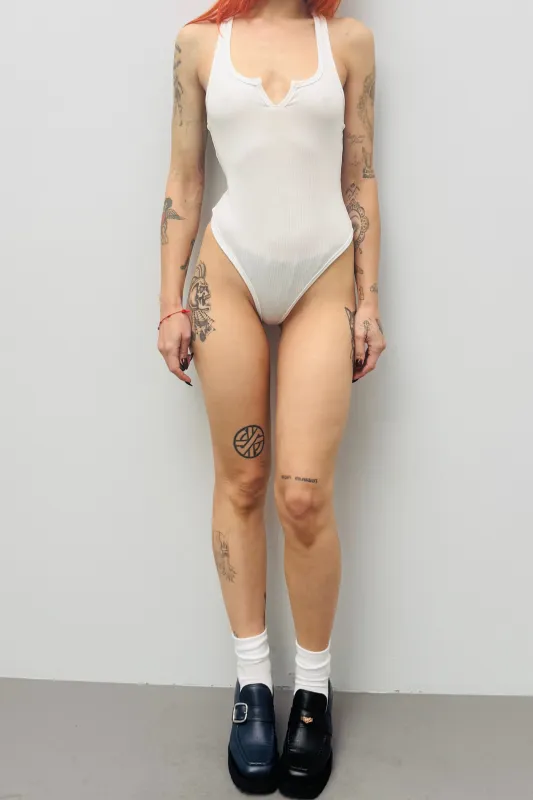 SAMPLE #586 - S White Tencel Bodysuit sold by Fashion Brand Company