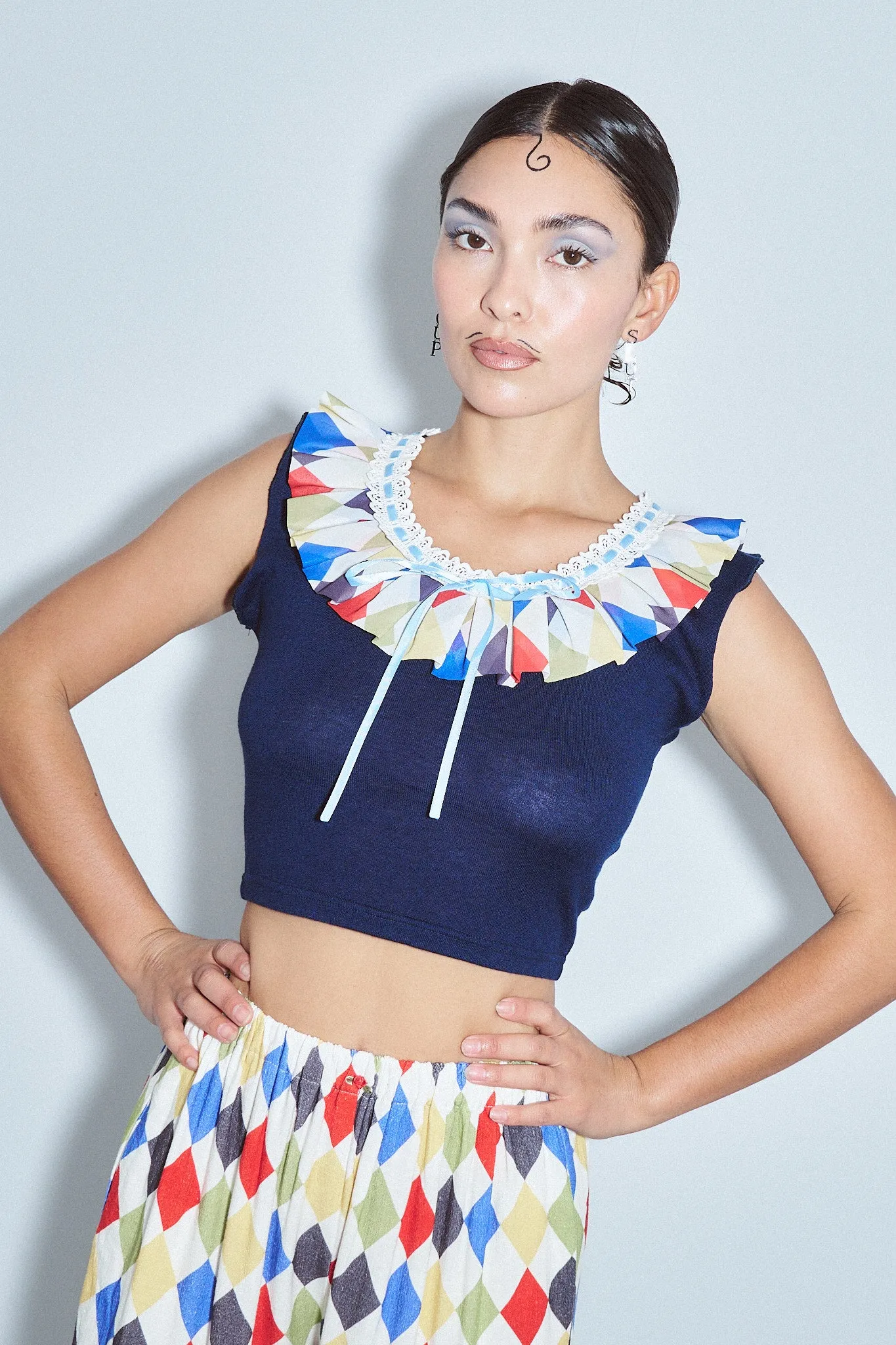 1 left - Wool Blend Ruffle Collar Clown Crop Tee Navy sold by Fashion Brand Company product image thumbnail 2
