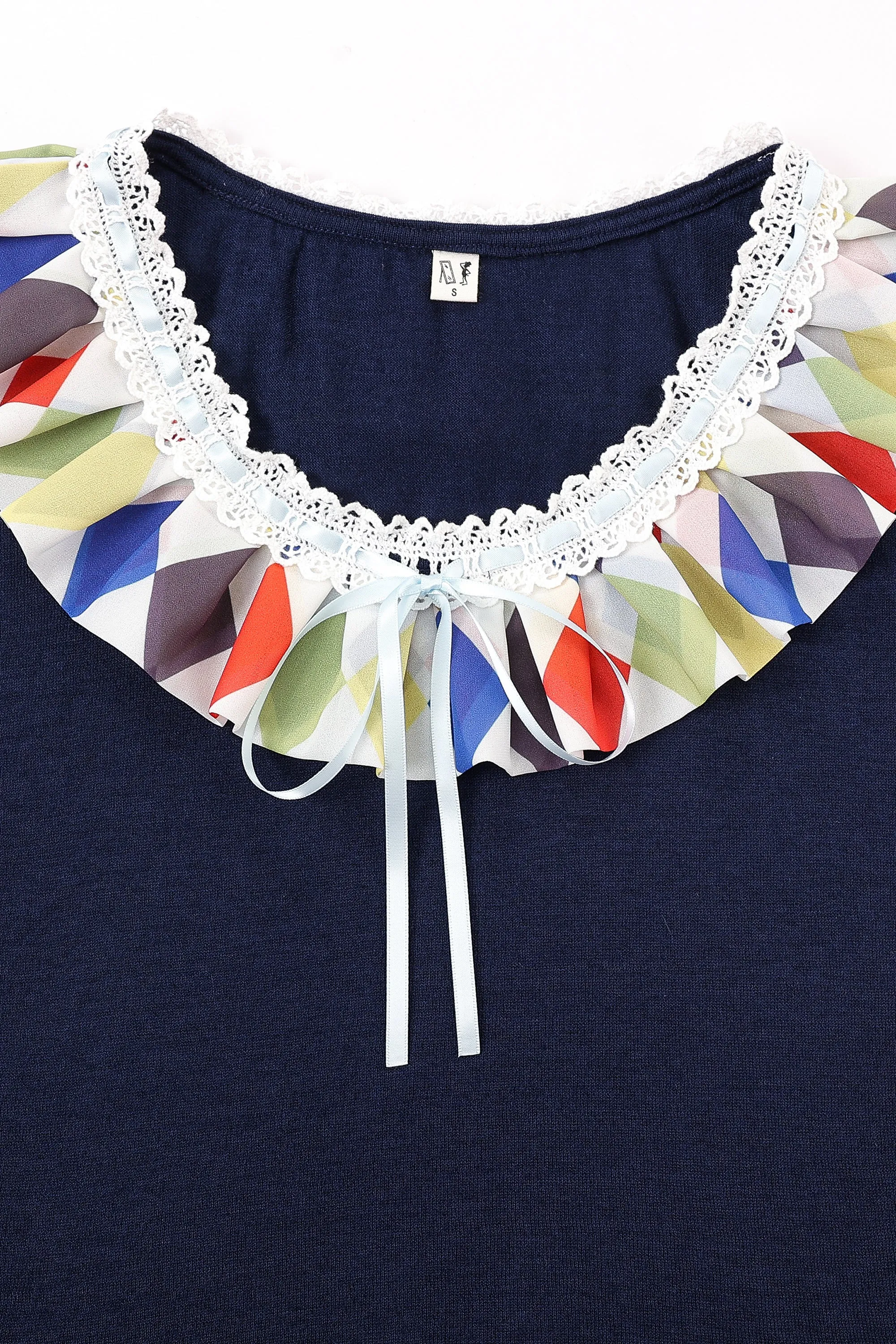 1 left - Wool Blend Ruffle Collar Clown Crop Tee Navy sold by Fashion Brand Company product image thumbnail 3
