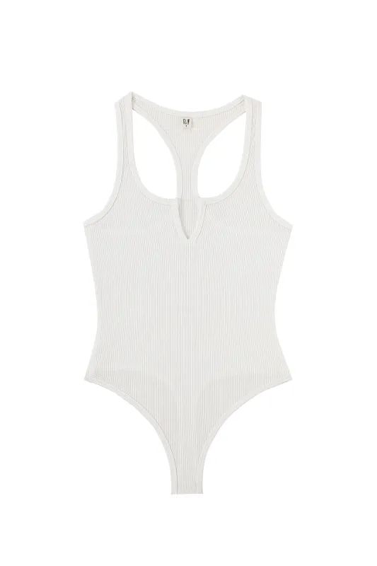 Split Racerback Tencel Rib Leotard White made by Fashion Brand Company